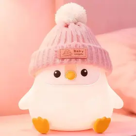 Ds-pg-02 Famiduo Penguin Silicone Night Light Cute Pink Lamp With Hat Baby