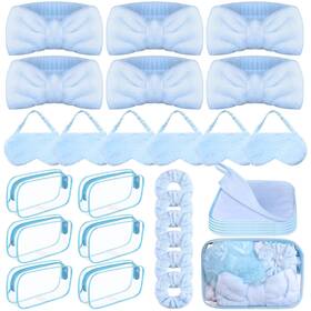 Fionupi Dyd0021 30 Pcs Spa Sleepover Party Supplies 6 Bow Makeup Headband Plush Sleep Eye M