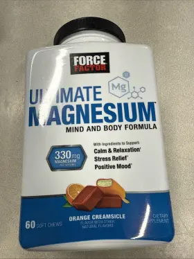 Hfm-11338 Force Factor Magnesium Soft Chews - Calm Relaxation And Stress Relief- Orange Cream 60