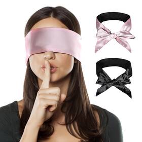 Freshme Fzac1212949-02-pink Black 2 Pc Satin Sleep Mask Set Adjustable Silk Blindfold Pink/black