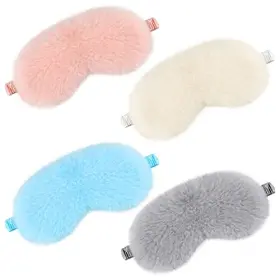 Geyoga-addkus16 Geyoga 4 Pieces Plush Eye Mask Silk Furry Sleep Masks Comfortable Blindfold Cover