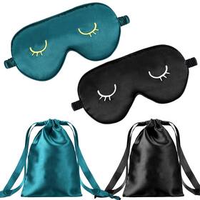 Geyoga Geyoga-sleep-masks-3955 2 Pcs Cute Sleep Eye Masks For Adult Silk Over 12 Year Green Black
