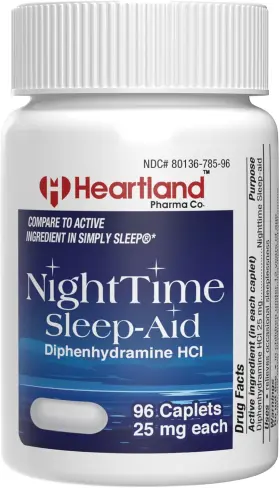 Heartland Pharma 726084226210 Diphenhydramine Hci 25mg Sleep Aid Relief Caplets Sleeping Pills For Adults
