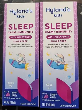 Hylands 810087820664 Naturals Kidsft Sleep Calm Immunity With Melatonin Liquid/grape/lot 2