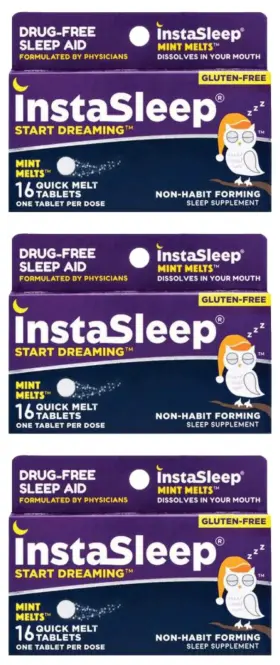 Instasleep 040232150388 Lot Of 3 Mint Drug Free Sleep Aid 16 Ct Melts Non Habit Forming