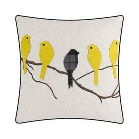 Jwh Jw-wool-5birds-gyellow-s White Yellow Birds Pillow Covers Decorative Throw Applique Accent