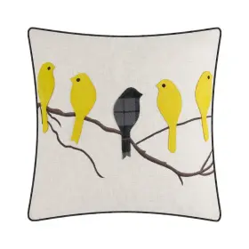 Jw-wool-5birds-gyellow-s Jwh White Yellow Birds Pillow Covers Decorative Throw Applique Accent