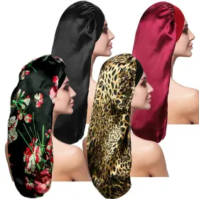 Kisumthy 670526371122 4 Pieces Satin Sleep Cap For Long Hair And Dreadlock Extra Large 2 Pcs Solid