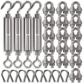 Kjxxkj 304 M3 4-pcs Turnbuckle/tension Eye&hook M6 16-pcs 1/8 Inch Wire Rope Cable Clip/