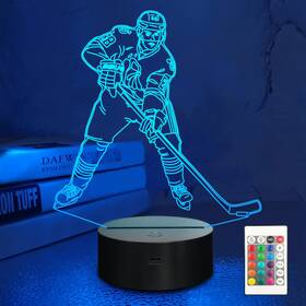 Lampeez 704755695695 Kids 3d Ice Hockey Player Night Light Optical Illusion Lamp Black