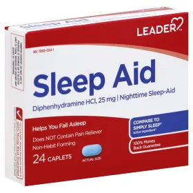 Leader 096295131093 Nighttime Sleep Aid Diphenhydramine Hci 25 Mg Caplet 24 Count