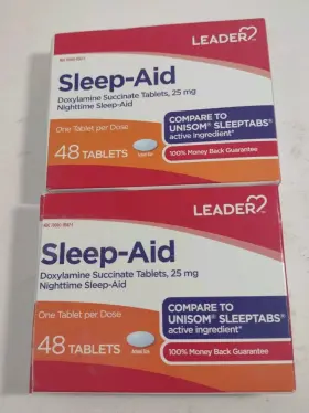 Leader 096295139891 Sleep-aid Doxylamine Succinate Tablets 25mg Nighttime 48 Ct Exp 06/27 D6