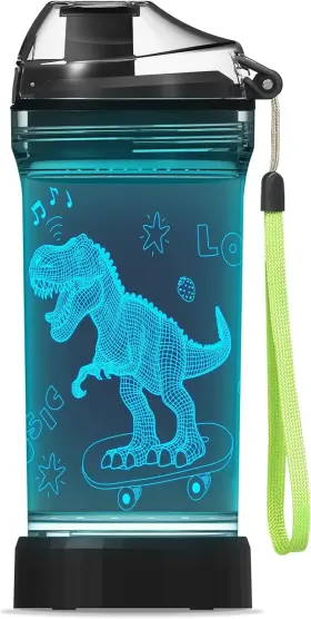 Lightzz 744306749163 Kids Watter Bottle 3d Dinosaur Cup With Led Illusion Light 14 Ounces