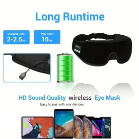 M 768788189361 Sleep Headphones White Noise Bluetooth Mask 3d Wireless Eye
