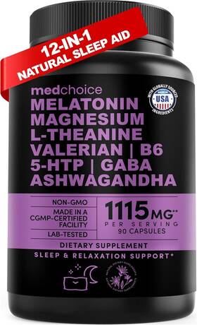 Medchoice 445015816803 12-in-1 Melatonin Sleep Capsules - Natural Aids 90 Count Pack Of 1