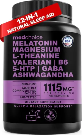 Medchoice 445015816803 12-in-1 Melatonin Sleep Capsules - Natural Aids 90 Count Pack Of 1