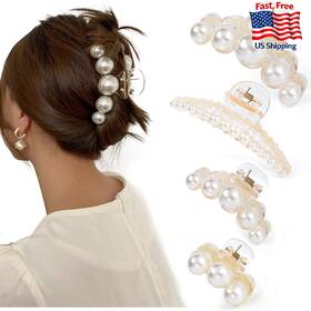 Mehayi B09hjwzwwf 4pcs Large Pearl Hair Claw Clips For Women Thick Thin Styling Tools