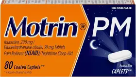 757934 Motrin Pm Pain Reliever Coated Caplets - 80 Count 2 Pack