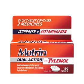 Motrin Jo031112 Dual Action With Tylenol Ibuprofen And Acetaminophen 120 Count White