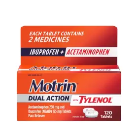 Jo031112 Motrin Dual Action With Tylenol Ibuprofen And Acetaminophen 120 Count White
