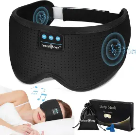 Musicozy 445039657635 White Noise Bluetooth Sleep Mask With 8 Soothing Sounds And 3d Wireless S