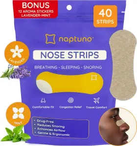 Naptuno 602835772178 Nose Strips For Breathing Pack Of 40 Nasal Snoring Extra Strength