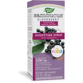 Natures Way 033674128220 4/26 Sambucus Elderberry Nighttime Syrup With Melatonin 4 Fl Oz