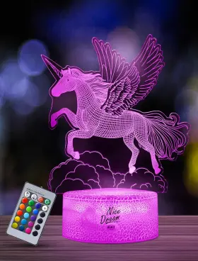 Nice Dream 631105333849 Unicorn Night Light For Kids 3d Illusion Lamp Multicolor