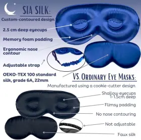 Ss-m01 No Sleep Mask With Deep Eye Cups Mulberry Silk Total Blackout Adjustable Strap