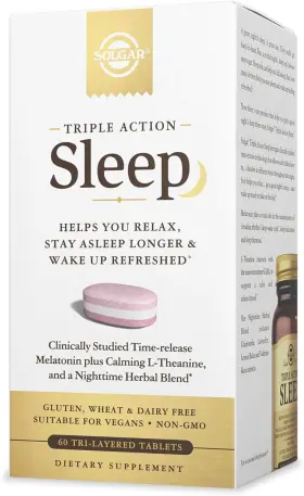 30126 Npg Solgar Triple Action Sleep 60 Tri-layer Tablets - Time-release Melatonin And L-th