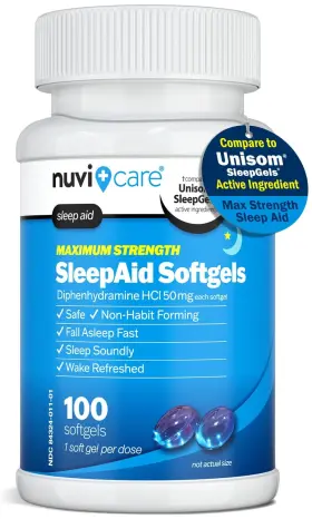 Nuvicare 384324000091 Maximum Strength Sleepaid Soft Gels - Nighttime Sleep Aid With Diphenhydram Inch
