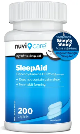 Nuvicare 384324000145 Nighttime Sleep Aid With Diphenhydramine Hcl 25 Mg - Non Habit Forming Regula