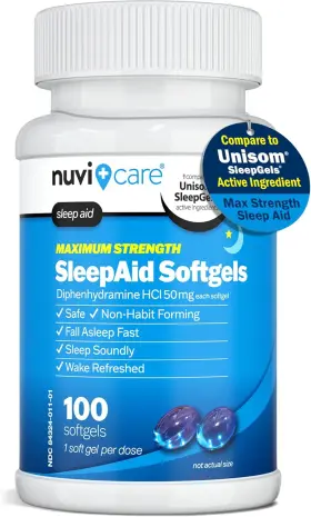 Nuvicare 744759612151 Sleep Aid Soft Gels With Diphenhydramine Hcl 50mg - 100 Count