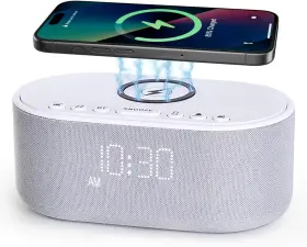 Odokee 313107521560 Sound Machine Alarm Clock Wireless Charger Bluetooth 10w Stereo Speaker B