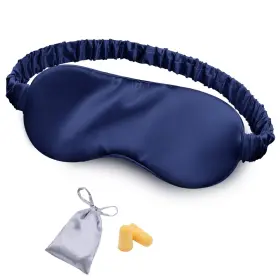 Pp-hohh19208 Olesilk Silk Sleep Mask With Ear Plugs Travel Eye Cover Navy Blue