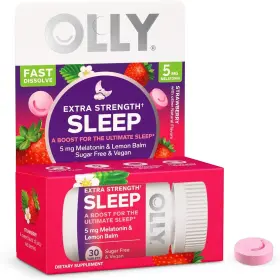 Olly 840160201882 Extra Strength Sleep Fast Dissolve Tablet 5mg Melatonin Strawberry 30 Count