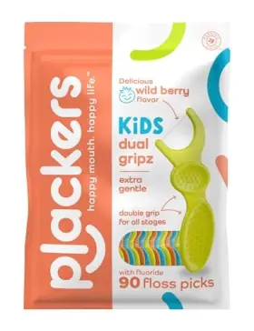 Perrigo 651080301336 Plackers Kids Dual Gripz Floss Picks With Double Grip Handle Wild Berry
