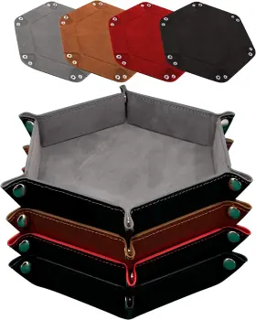 Philips 711181721430 4 Pieces Dice Tray Hexagon Rolling Holder Folding Pu Leather Trays For