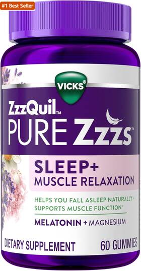 Procter & Gamble 744759043641 Zzzquil Pure Zzzs Muscle Relaxation Melatonin Sleep Aid Gummies Supports