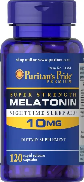 31364 Puritans Pride Rapid Release Melatonin 10mg Supports Sound 120 Count Blue