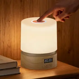 Mzx-201 Qdpkpi Nursery Night Light With Clock For Kids Touch Lamp Small Wood Grain