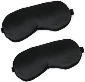 Qihompib 744759763938 2 Pcs Black Satin Sleep Masks Adjustable Silk Eye Mask For Sleeping Blind Fold