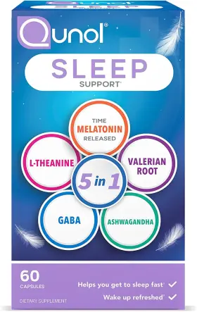 Qunol 313031598522 Sleep Support 5 In 1 Non-habit Forming Aid Supplement With Time-re