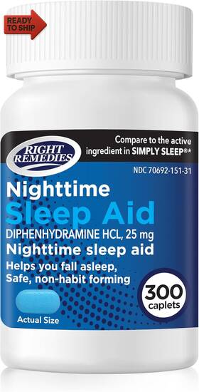 Right Remedies 744110485486 Nighttime Sleep Aid Caplets 300 Diphenhydramine Hcl 25 Mg Safe No
