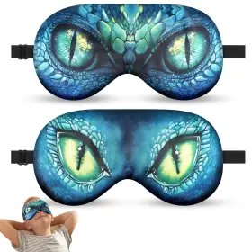 A764-c4 Riixazo 2pcs Kids Silk Sleep Mask Adjustable Light Blocking Green Dinosaur