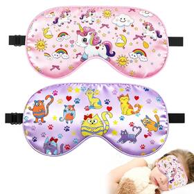 Riixazo A764-g1 2 Pcs Kids Silk Sleep Mask Adjustable Light Blocking Eye Cover Unicorn