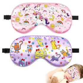 A764-g1 Riixazo 2 Pcs Kids Silk Sleep Mask Adjustable Light Blocking Eye Cover Unicorn