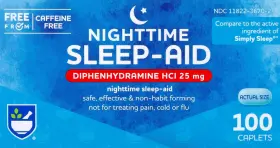 Rite Aid 313028136188 Nighttime Sleep Diphenhydramine Hci 25 Mg 100 Mini Caplets Non-h