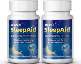 Rxzell 717932351925 Sleep Aid Diphenhydramine Softgels 50mg Easy-to-swallow Supports Deeper Re