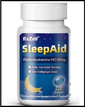 77654 Rxzell Sleep Aid Diphenhydramine Hcl 50mg 220 Softgels Fall Asleep Faster